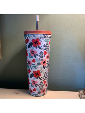 Manna Crosby Tumbler, 24oz, Red, Pink, multi Floral